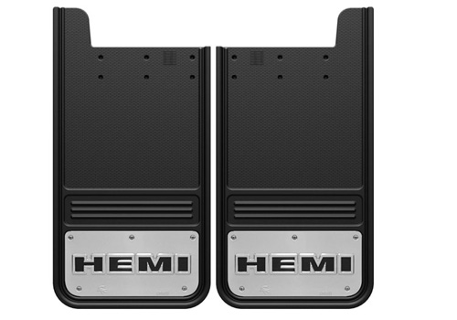 Truck Hardware 12" x 23" 2pc Rear Stainless "HEMI" Mud Flaps - Click Image to Close